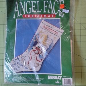 Vintage Bernat Christmas Angel Counted Cross Stitch Stocking